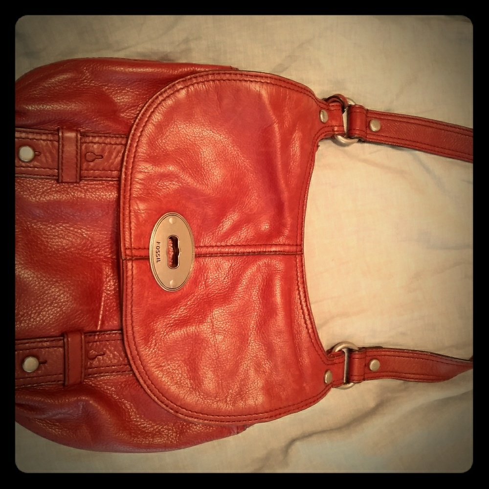 Fossil red leather saddlebag satchel